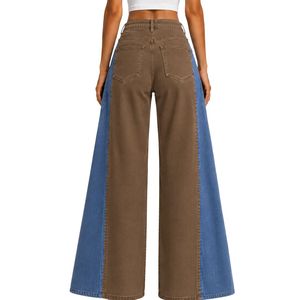 Brown And Blue Women Wide Leg Jeans High Waist Two Tone Denim Pants Casual Streetwear Fashion <b>Trousers</b> Trendy Loose Fit Apparel - Product Image 2