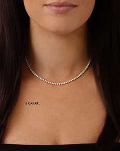 Colliers tennis en diamant en or massif 14K, vente en gros, avec diamants de laboratoire taille ronde de 3 ou 5 carats, chaîne ras-de-cou pour superposition, bijoux fins de luxe - Product Image 6