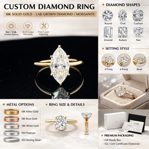 Anillo de Oro Sólido de 14K y 18K con Certificado IGI, Anillo de Diamante de Laboratorio con Corte Marquesa de 1CT, 2CT y 3CT en Oro Amarillo - Product Image 5