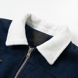 Navy Wool Body Varsity <b>Jacket</b> with <b>White</b> Leather Sleeves | Classic Letterman Bomber | OEM Custom Private Label - Product Image 4