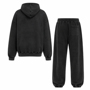 Ensemble jogging en coton pour homme, couleur unie, coupe ample, manches longues, survêtement décontracté pour l'automne avec poches latérales - Product Image 4