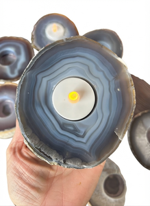 Support de bougie en pierre naturelle d'agate grise sculptée à la main, pierre précieuse d'agate, guérison par les pierres, vente en gros - Product Image 6