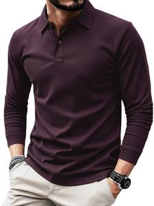 Polo décontracté pour homme en sergé, à manches longues, col en V, boutonné, couleur unie, respirant, collection automne – Meilleures ventes - Product Image 2