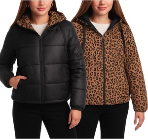 Veste d'hiver matelassée réversible à double boutonnage pour femme, avec capuche, en polyester, chaude et isolante contre le froid - Product Image 2