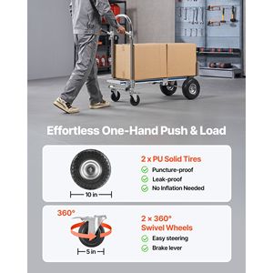 Carrello Convertibile 2-in-1 con Capacità di Carico di 450 Kg, Maniglia Antiscivolo e Ruote per Modalità a 4 Ruote, Portatile su Ruote - Product Image 3