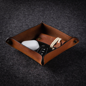 Plateau de protection pliable en cuir véritable grainé, organiseur de bureau en cuir de vachette texturé, marque personnalisée GLTY-0105 - Product Image 2