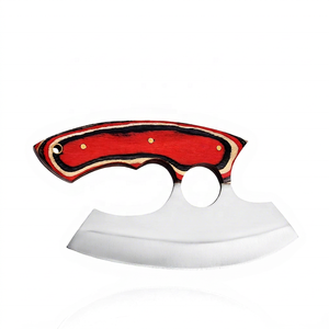 Cuchillo Ulu de Acero Inoxidable Hecho a Mano por Sheikh Enterprises, Mango de Madera Pakka, Hoja de Punta Caída para Cocina Industrial, Bricolaje y Picado - Product Image 1
