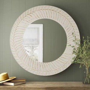 Hand-Carved <b>Round</b> Contemporary MDF <b>Wood</b> Feather/Leaf Accent <b>Mirror</b> From REHMAN CRAFT - Product Image 5