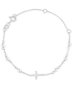 Bracciale a catena con imitazione perla e croce est-ovest per bambini | Macacy's - Product Image 1