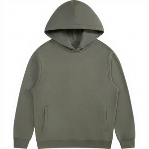 เสื้อฮู้ดผู้ชายสีเขียวมะกอก ทรงปกติ สีพื้น ผ้าเฟรนช์เทอร์รี่ มีกระเป๋าหน้า เหมาะสำหรับใส่ในฤดูใบไม้ร่วง - Product Image 1