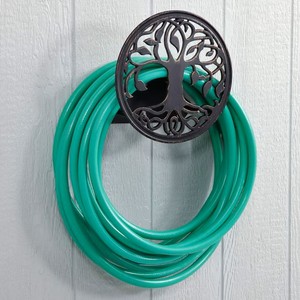 Decorative <b>Tree</b> of Life <b>Garden</b> Hose Holder Wall Mount Metal Hose Hanger Heavy Duty Outdoor Water Pipe Organizer Patio Lawn Rack - Product Image 1