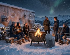 Deep circular <b>fire</b> pit made of iron with sturdy legs and vintage styling designed for safe backyard heating - Product Image 3