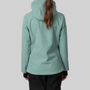 Chaqueta Softshell con Capucha para Mujer, Color Verde Sólido, Cierre de Cremallera, Resistente al Viento, Informal, para Otoño - Product Image 2