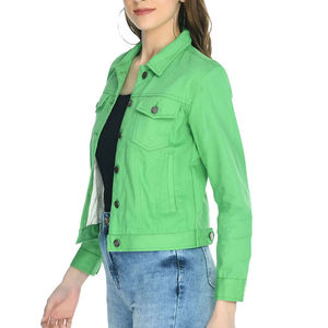 Veste en jean classique verte en coton pour femme, à manches longues, boutonnée, décontractée, pour le printemps et l'automne, vente en gros - Product Image 2