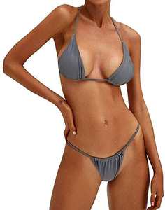 Ensemble bikini bandeau uni brésilien deux pièces rembourré avec string - Product Image 6