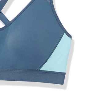 Sujetador deportivo de soporte medio para mujer, cuello en V, estilo halter, con bloques de color, transpirable, de elastano, para yoga, con ribete en contraste - Product Image 4