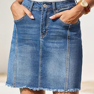 Jupe en jean d'hiver personnalisée pour femme, 100 % coton, légère, silhouette classique en A, coupe confortable, vêtement décontracté - Product Image 2