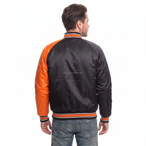 Blouson universitaire personnalisé à col montant noir et orange en satin brodé, écologique, pour l'université et le lycée, tendance hiver - Product Image 3