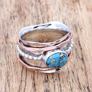 Wholesale Natural Turquoise <b>Spinner</b> <b>Ring</b> 925 Sterling Silver Handmade Rotating Fidget <b>Ring</b> Vintage Beaded Gemstone <b>Ring</b> - Product Image 3