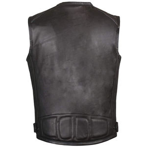 Gilet en cuir véritable pour hommes, style motard, fermeture éclair, couleur unie, col rond, poches avant, vêtements d'extérieur d'automne - Product Image 4