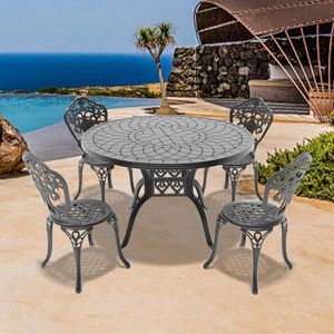 All Weather Cast Aluminum 5-Piece Dining Furniture Set with Black Frame for Garden Use - Product Image 3