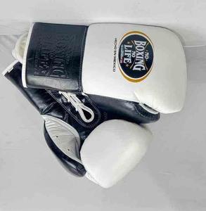 No Boxing No Life Guantes de Boxeo Profesionales de Cuero - Blanco y Azul Oscuro con Cordones, Equipo de Combate Profesional - Product Image 2