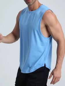 Camiseta sin mangas de punto para hombre, color sólido, cuello redondo, estilo casual, color canela con ribete oscuro - Product Image 1