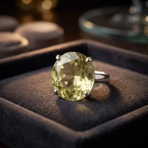 แหวนเงินแท้ 925 ประดับพลอยเลมอนควอตซ์ทรงสวยหรูสำหรับผู้หญิง - Product Image 2