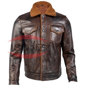 Chaqueta de cuero vacuno Napa marrón de alta calidad, chaqueta de moda con forro de piel, chaqueta cálida. - Product Image 6