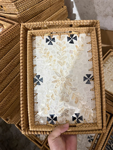 ถาดเก็บของทรงสี่เหลี่ยมผืนผ้าสีสันสดใสลายมุก รุ่น DragonEx Hot 2024 ทำจากหวาย งานแฮนด์เมด หรูหรา พรีเมียม ตะกร้าใส่ผลไม้ลายดอกลิลลี่ - Product Image 3