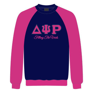 Delta Psi Rho Sorority Raglan Sleeve Crewneck Sweatshirt Navy Cotton <b>Poly</b> <b>Filling</b> the Voids Jumper Greek Life Casual Apparel - Product Image 2