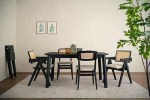 Chaise de salle à manger moderne du milieu du siècle avec dossier en rotin durable et assise rembourrée pour résidence et appartement - Product Image 6