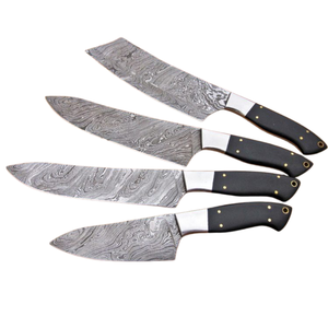 Ensemble de 4 couteaux de chef en acier Damas faits à la main avec manches en Micarta noir, pour la cuisine professionnelle, la découpe et le hachage - Product Image 1