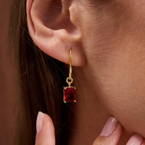 Pendientes colgantes de rubí, plata de ley 925, chapados en oro de 14 quilates, piedra de nacimiento de julio, pendientes delicados para mujer, joyería de regalo. - Product Image 2