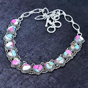 Collar de Corazón Turquesa Algodón de Azúcar, Plata de Ley, Gemas Multicolor, Joyería Boho Hecha a Mano, Regalo para Ella - Product Image 2