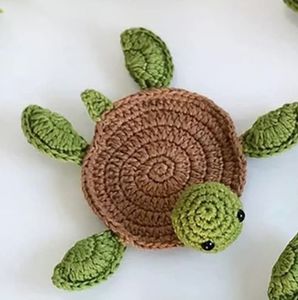Adorable Handwoven Sea Turtle Coaster <b>Set</b> Unique Crochet Table Mats for Living Room Coffee Table and Office <b>Desk</b> Decoration - Product Image 3