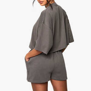 Ensemble décontracté 2 pièces pour femme : T-shirt et short de sport ample en polyester/coton respirant et à séchage rapide - Product Image 2