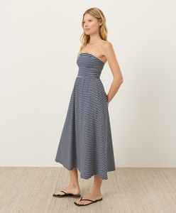 Robe bustier décontractée en coton rayé pour femme avec taille élastique et taille naturelle – Parfaite pour un look décontracté - Product Image 3