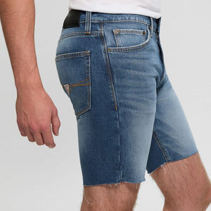 Pantalones Cortos Bermuda de Mezclilla Azul para Hombre, Cintura Alta, Casuales, de Algodón Lavado, Cintura Elástica, Secado Rápido - Product Image 1