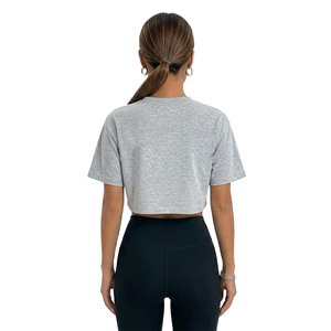 Custom Graphic Cropped Women's Shirts Athletic Grey Tee College Style Loose Fit <b>Drop</b> Shoulder Breathable Workout Casual Tops OEM - Product Image 2
