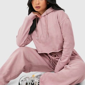 Women's Pink Fleece Hoodie <b>Set</b> Full Sleeve Loose Fit Casual 2 Piece Long Pants Solid Color All Seasons Daily Wear - Product Image 5