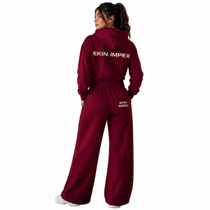 Sudadera con capucha personalizada de alta calidad con estampado serigráfico, pantalones de chándal negros con cremallera y sudadera con capucha de 500 GSM, conjunto deportivo de streetwear. - Product Image 2
