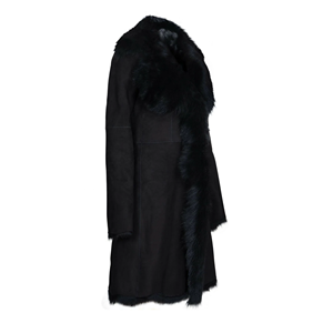 Manteau long d'hiver de luxe en daim noir à capuche en peau de mouton Toscana pour femme - Product Image 3