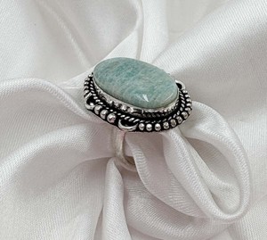 Natural Amazonite Brass 925 Silver Plated Handmade Adjustable Gemstone <b>Statement</b> <b>Ring</b> Boho Fashion Jewelry Unisex - Product Image 4