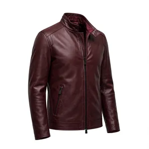Veste d'hiver en cuir véritable marron foncé pour homme AMKOOR ENTERPRISES, col montant, fermeture éclair, coupe ajustée, douce et de qualité supérieure - Product Image 3