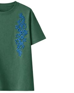 เสื้อยืดผู้หญิงสีเขียวป่าลายปักดอกไม้ ผ้าฝ้ายนุ่ม คอกลม แขนสั้น สไตล์ลำลอง เหมาะสำหรับฤดูร้อน น้ำหนักเบา แฟชั่นทันสมัย - Product Image 3