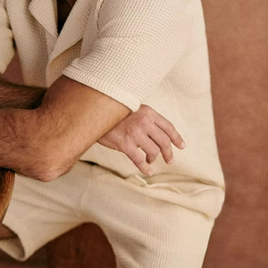2025 Summer Beach 2-Piece Set <b>Men</b> Casual Polyester Knitted Fabric <b>Short</b> Sleeve Shirt + Seamless Elastic Waist <b>Shorts</b> Solid - Product Image 6