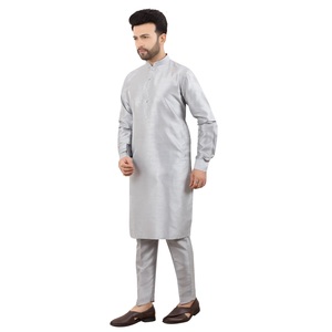 Shahi Vastra <b>Men's</b> Dupion Silk Wrinkle Free Kurta <b>Pajama</b> <b>Set</b> Grey | Indian Ethnic Wear | Wedding Diwali | Size 36-50 | Wholesale - Product Image 2