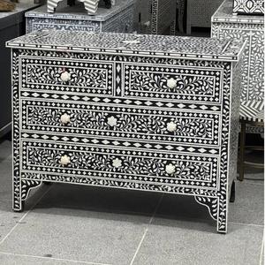 Cajón con Incrustaciones de Hueso de ILAHI, Diseño Moderno con Detalles de Ágata, Mueble Portátil para el Hogar - Product Image 5