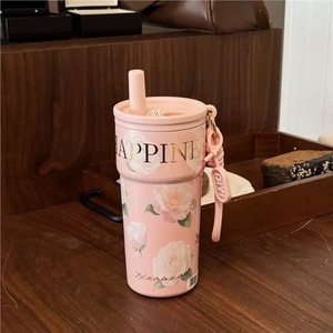 Nouvelle tasse à café isotherme 3D Camélia 2026 avec doublure intérieure en acier inoxydable 316, tasse de voyage portable avec paille rétractable - Product Image 3